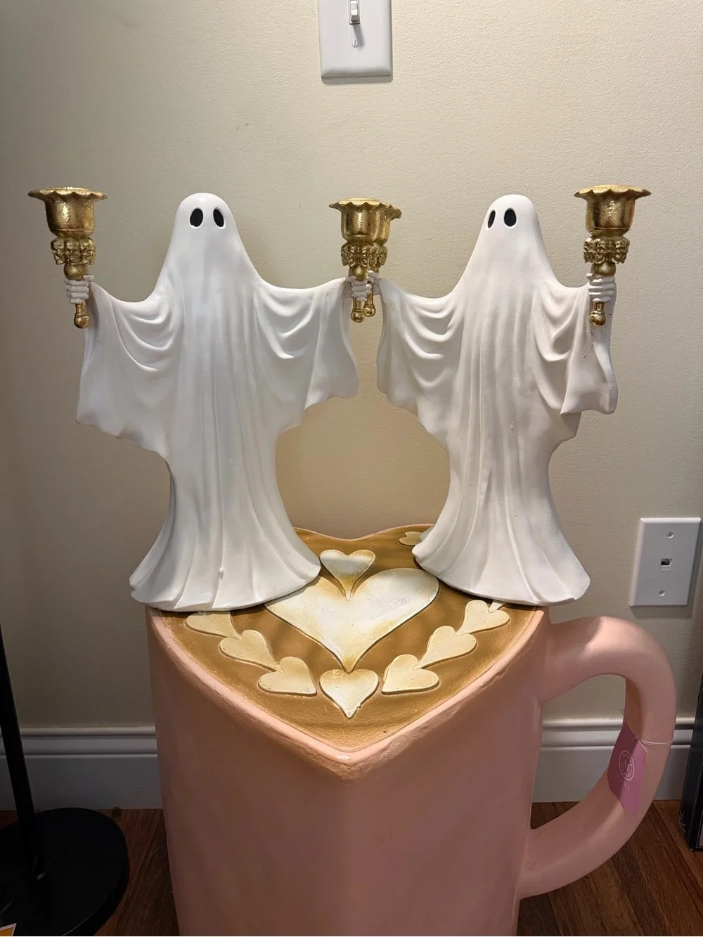 Set of 2 Resin Halloween Ghosts with Gold Chalice Cup Candle Holders